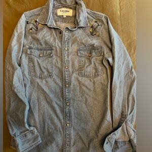 Corridor nyc embroidered pearl snap denim shirt